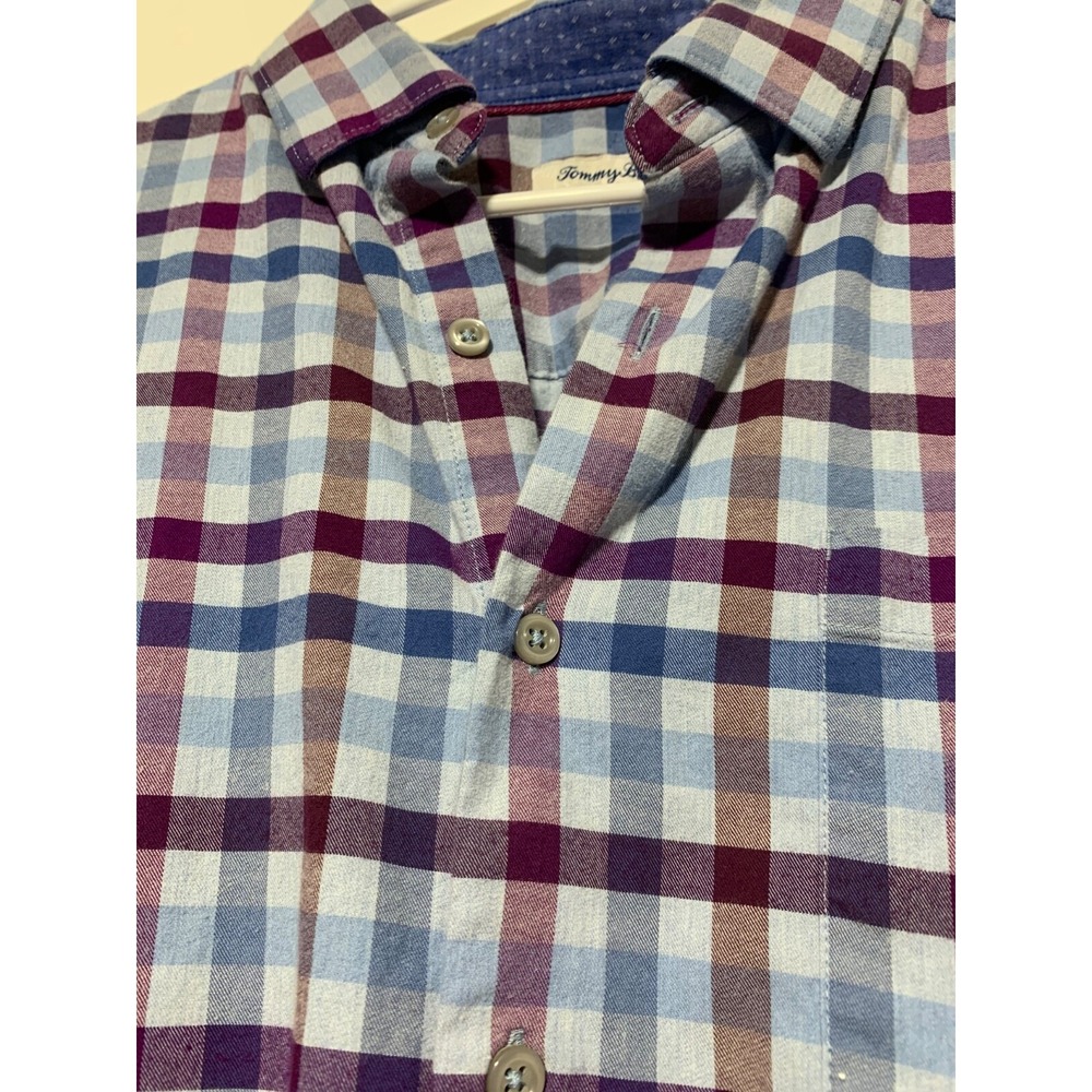 Tommy Bahama Men Size M Blue Purple Plaid Long Sleeve Button Front Shirt - Picture 3 of 9